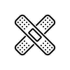 Minimalist adhesive bandage (Band-Aid) icon in clean outline vector style, perfect for medical apps, first-aid guides, healthcare infographics, pharmacy branding, and patient education materials.