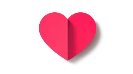 Fototapeta premium A red and pink paper heart on a white background with a shadow, isolated on a white background.