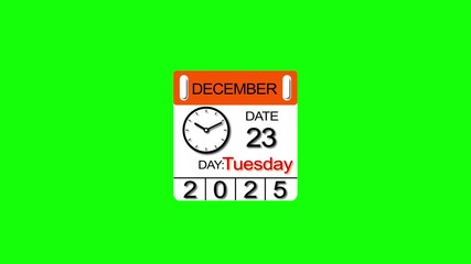 December month Tuesday 23 date calendar animation. 2025 calendar and creating a stunning video. 4k video.