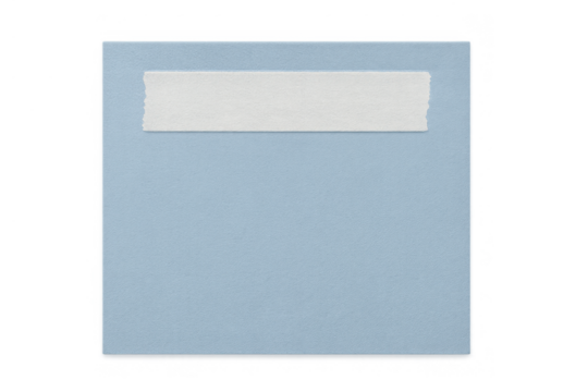 Blue paper blank note with adhesive white tape for message, reminder, or memo attached on transparent background