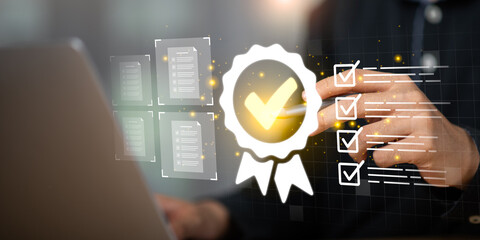 A business concept of digital quality assurance and certification with checklists and approval...