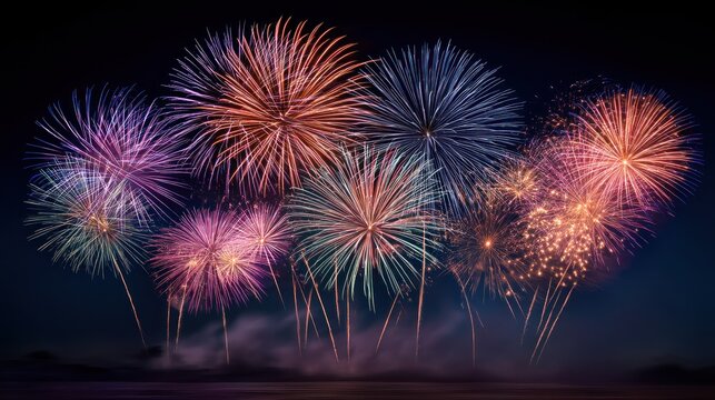 A vibrant display of colorful fireworks against a dark sky, with a festive and celebratory atmosphere. - Powered by Adobe