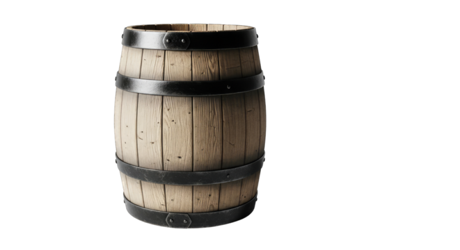 Wooden Barrel With Metal Bands Detailed Texture Aged Wood Rustic Object Isolated On Transparent Background