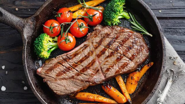 stack and vegetables in pan top view.ai 