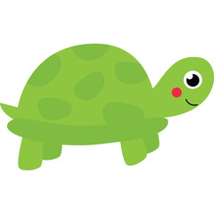 Cartoon Green Turtle With Pink Cheeks And Big Eyes On A Transparent Background