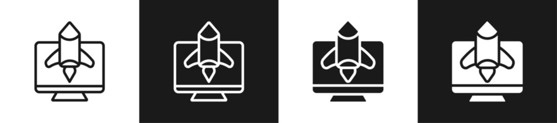 Project Launch Line N Glyph Icon In White And Black Background