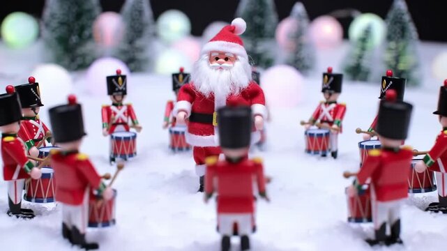 Festive Santa Claus Surrounded by Toy Soldiers A Christmas Drumming Parade