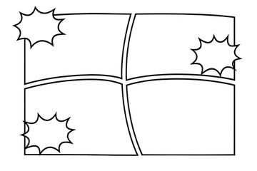 Comic book layout template with speech bubbles, empty panels for graphic novel or manga, transparent background