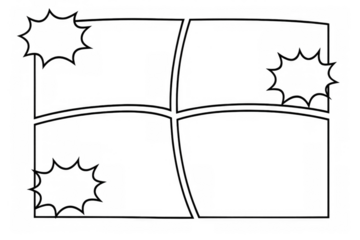 Comic book layout template with speech bubbles, empty panels for graphic novel or manga, transparent background