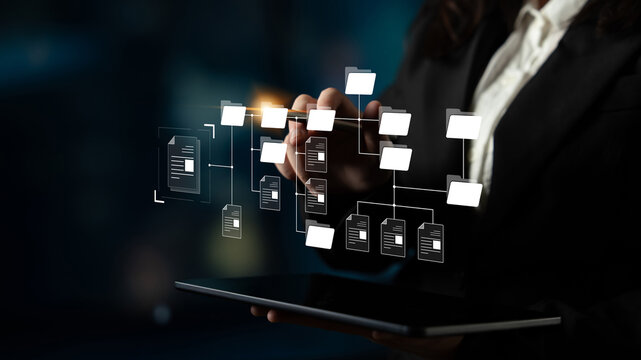 Digital file structure showing folder organization, file hierarchy, and document arrangement. File structure supports management, improves access, and file structure enhances clarity. Latch