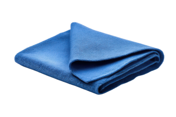 Blue microfiber cloth folded on a black background fabric textile, Png, Isolated on Transparent Background, Cut Out