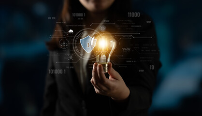 Cyber security interface with biometric and AI-powered protection system. Cyber security secures...