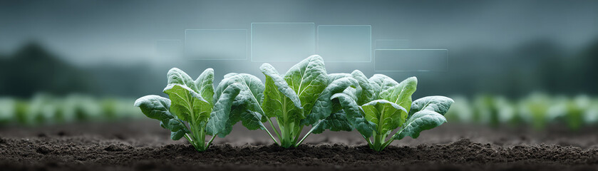 Hopeful growth of fresh green plant seedling crop in farm field. serene agriculture concept showing young plants growing in dark soil