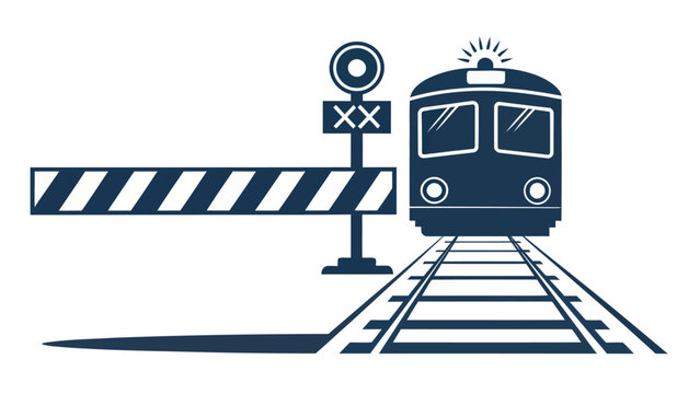Modern vector illustration of a train approaching a railroad crossing, perfect for transportation, travel, or safety related design projects, scalable and adaptable
