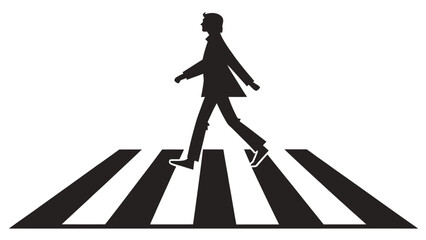 Stylish pedestrian in silhouette confidently strolling across zebra crossing, symbolizing urban life, safety, and movement, originally a scalable vector graphic