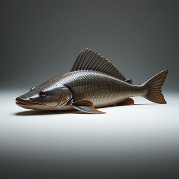 African lungfish resting with long pectoral fins extended on clean white background