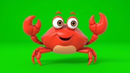 A cheerful cartoon crab with big eyes, vibrant colors, and a playful pose.