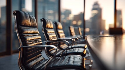 Business chair concept background in a conference room with chairs and a window. High quality