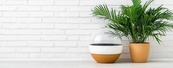 Wellness meditation positivity concept. Modern interior with potted plant and stylish decor against a textured wall.