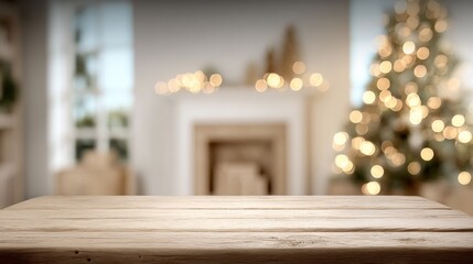 Fototapeta premium Festive Christmas Background with Wooden Table for Product Display and Holiday Celebration Backdrop