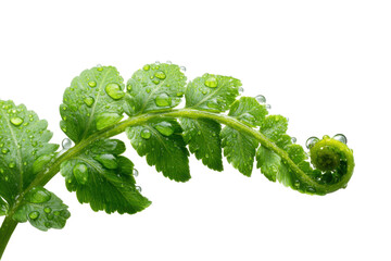 Green fern frond with water droplets on black background leaf leaves, Png, Isolated on Transparent Background, Cut Out