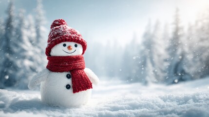 Obraz premium Festive Snowman in Winter Wonderland, Holiday Season Card Design Element, Cheerful and Bright