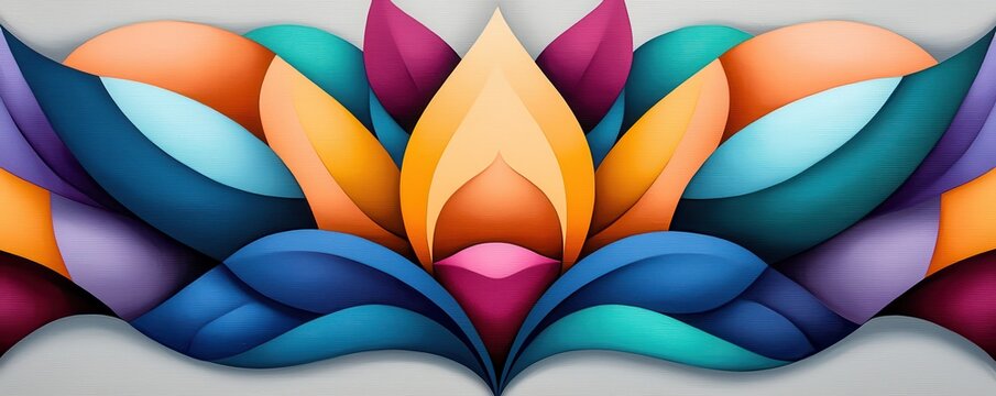 Wellness meditation positivity concept. Vibrant abstract design featuring colorful floral shapes and flowing forms.