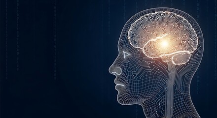 Human Head Wireframe with Circuit Brain
