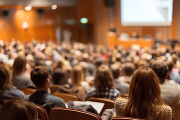lecture hall for training, meeting room full of people or students participating in business training, seminar. High quality