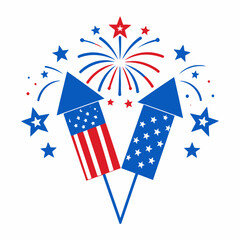 fireworks and stars icon independence day style