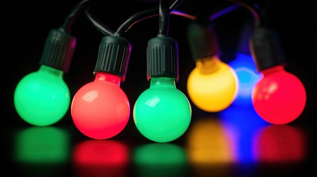 Festive String Lights: Colorful Illumination for Celebrations, Parties, and Decorative Lighting Solutions on Black Background
