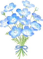 水彩で描いたネモフィラのミニブーケ