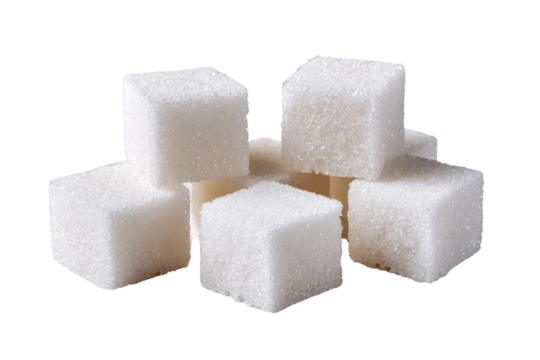 Pile of white sugar cubes stacked against a black background sweet food, Png, Isolated on Transparent Background, Cut Out