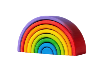 Wooden rainbow stacking toy with seven colorful arcs on black background image, Png, Isolated on Transparent Background, Cut Out