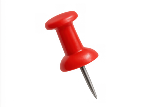 Red push pin holding importance, marking location, or fixing memo on a transparent background