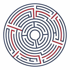Round maze with a solution path isolated on the labyrinth is a complex system of paths or tunnels in which it is easy to get lost