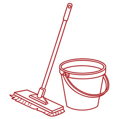 Illustration of a flat mop and bucket isolated on, perfect for cleaning floors and maintaining hygiene in homes, offices, and commercial spaces