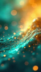 Fluid gold and turquoise light; abstract bokeh background with glittering, magical aesthetic , radiant, background