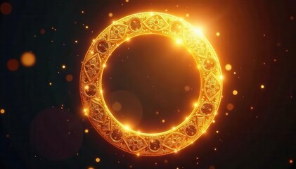 Glowing gold circle, ethereal shimmer, ornate style , frame, mystical