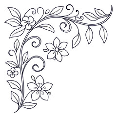 Elegant floral corner design isolated on featuring delicate flowers, leaves, and swirling vines, perfect for adding a touch of nature to any project