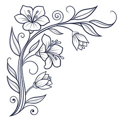 Elegant floral corner design isolated on featuring delicate flowers, leaves, and swirling vines, perfect for adding a touch of nature to any project