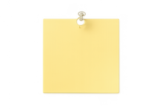 Yellow blank sticky note paper with a pushpin, ready for reminder messages, isolated on a transparent background - Powered by Adobe