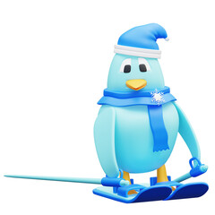 3D Icon Winter Illustration penguin skiing snow cold perfect for winter sports themes, holiday designs, and seasonal graphics