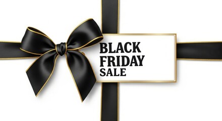 Black friday sale sign with black and gold ribbon on a white background for promotion event use