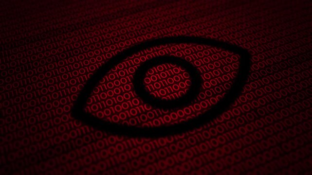 Eye design with binary code in red and black colors