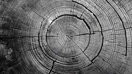 Fototapeta premium Abstract wood grain pattern with geometric circles and lines, vintage grunge background texture in black and white top view. Ideal for design, wallpaper, digital projects. 