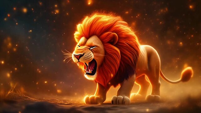 Roaring lion with shinning light