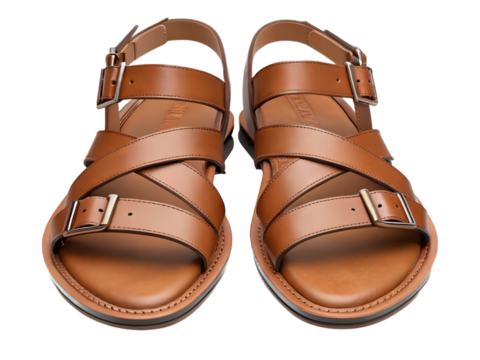 Pair of brown leather sandals isolated on transparent background, summer footwear - Powered by Adobe