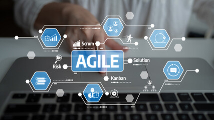 Visual representation of agile project management concepts illustrating scrum, kanban, and solutions for improved workflow efficiency and team collaboration. Tessel