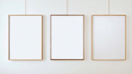 Frame Trio: Three empty picture frames hang gracefully on a clean, modern wall. Offering a canvas for your creative vision or a touch of minimalist design
